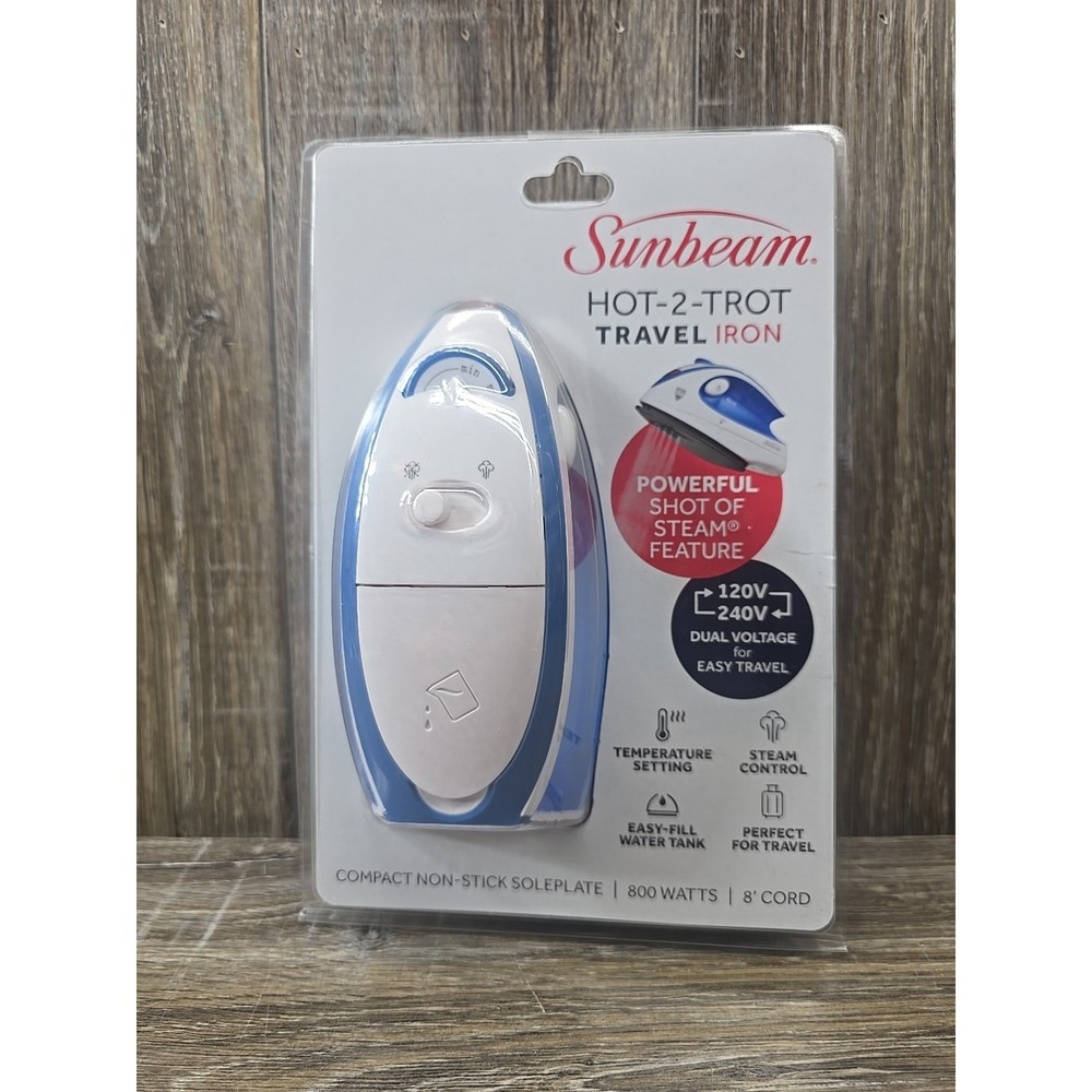 Sunbeam Hot-2-Trot Travel Non-Stick Soleplate Compact Steam Iron, 800 Watts, NEW
